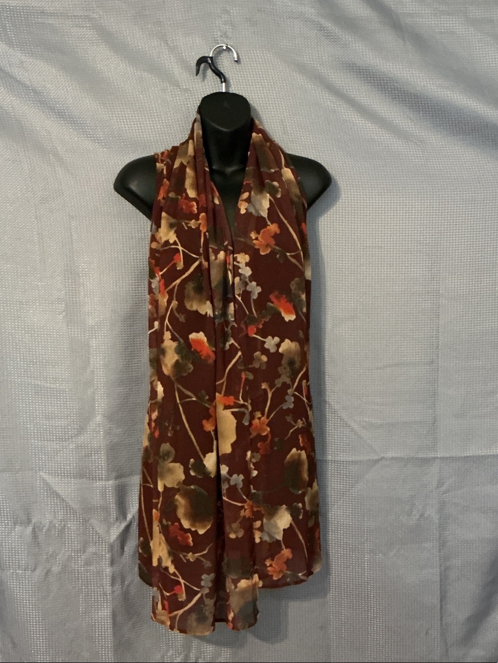 Coldwater Creek Brown Floral Draped Scarf with Cream and Orange Blooms